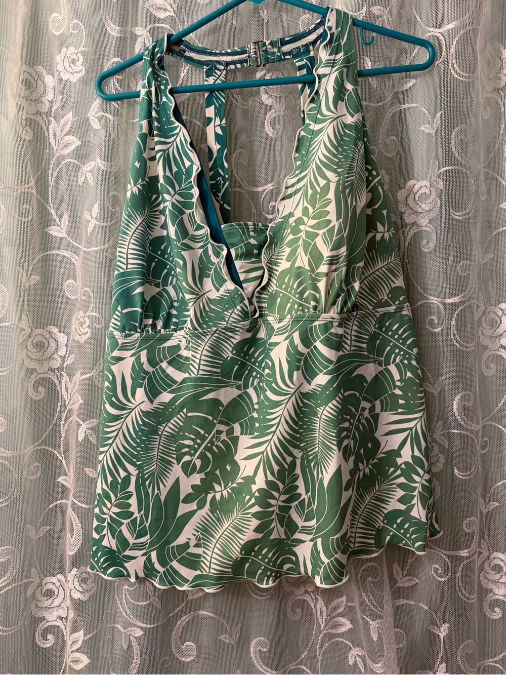 Green Tropical Print V-Neck Camisole Top
